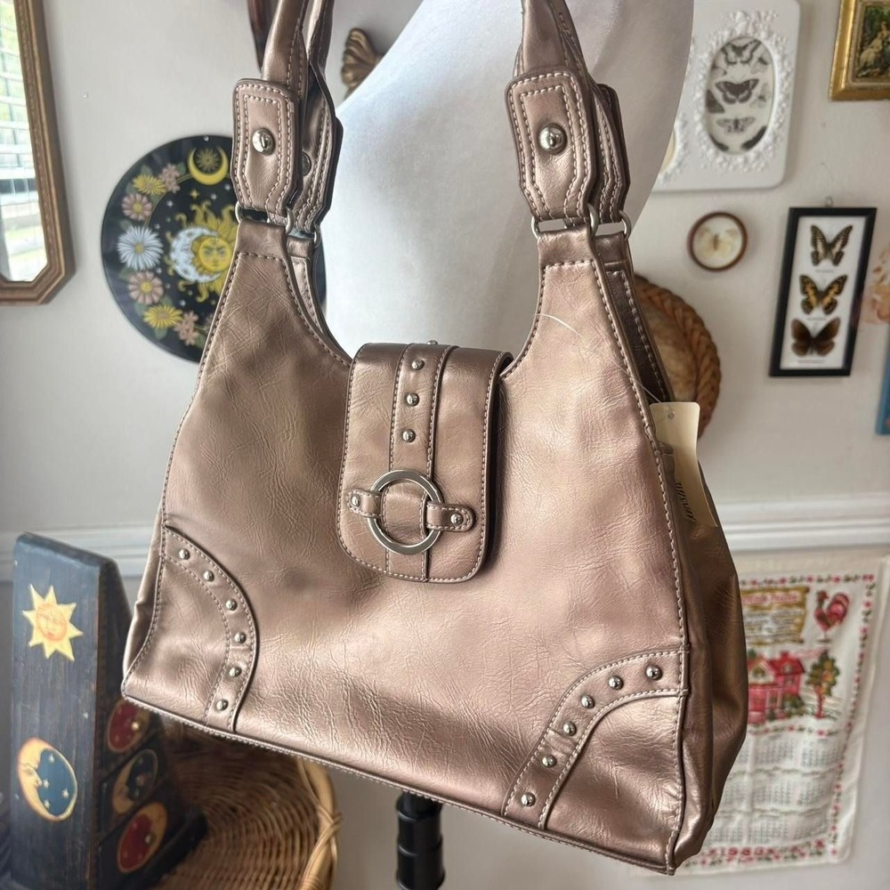 NEW Vintage Y2K St John's Bay Brown Metallic O-Ring Studded Purse Shoulder Bag